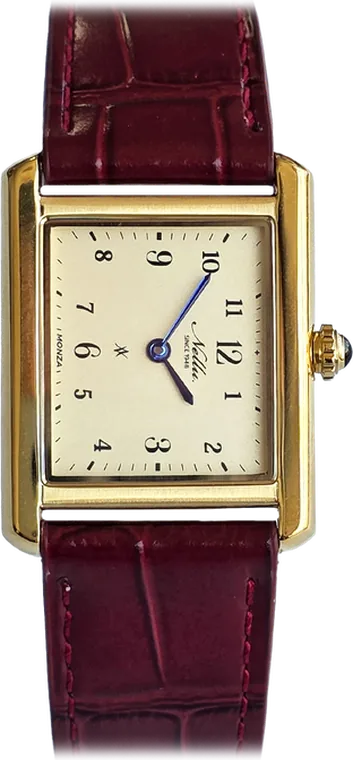 200. Monaco Monza - Gold — hand-painted dial, golden stainless steel case, leather wine red strap